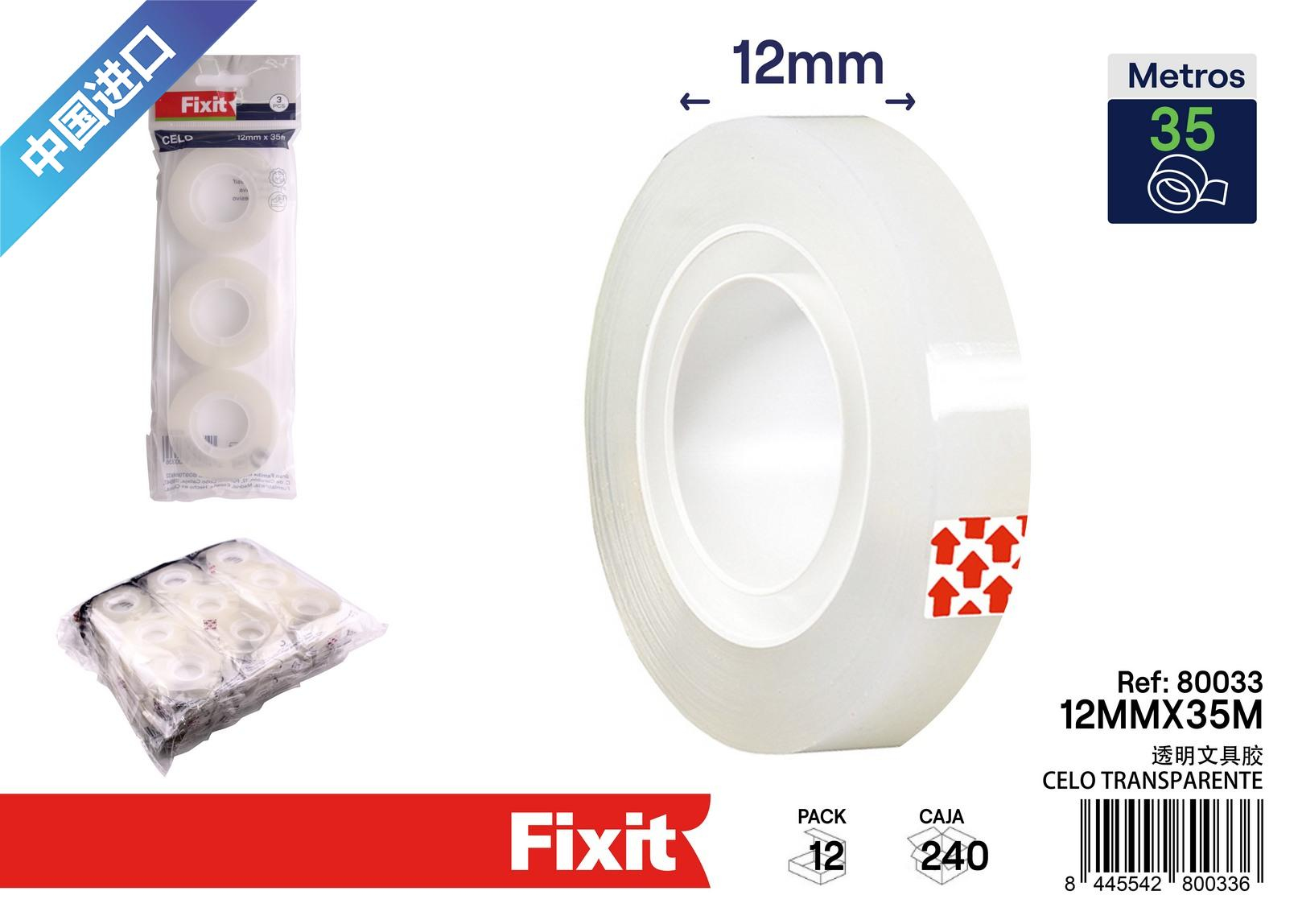 Прозора клейка стрічка Fixit 12мм x 35м набір 3 шт - скотч для офісу та дому Прозора клейка стрічка Fixit 12мм x 35м набір 3 шт - скотч для офісу та дому