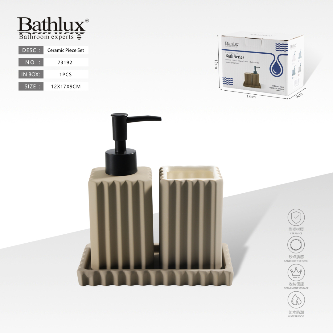 Набір для ванної кімнати керамічний 3 предмети Bathlux бежевий 12x17x9 см Набір для ванної кімнати керамічний 3 предмети Bathlux бежевий 12x17x9 см