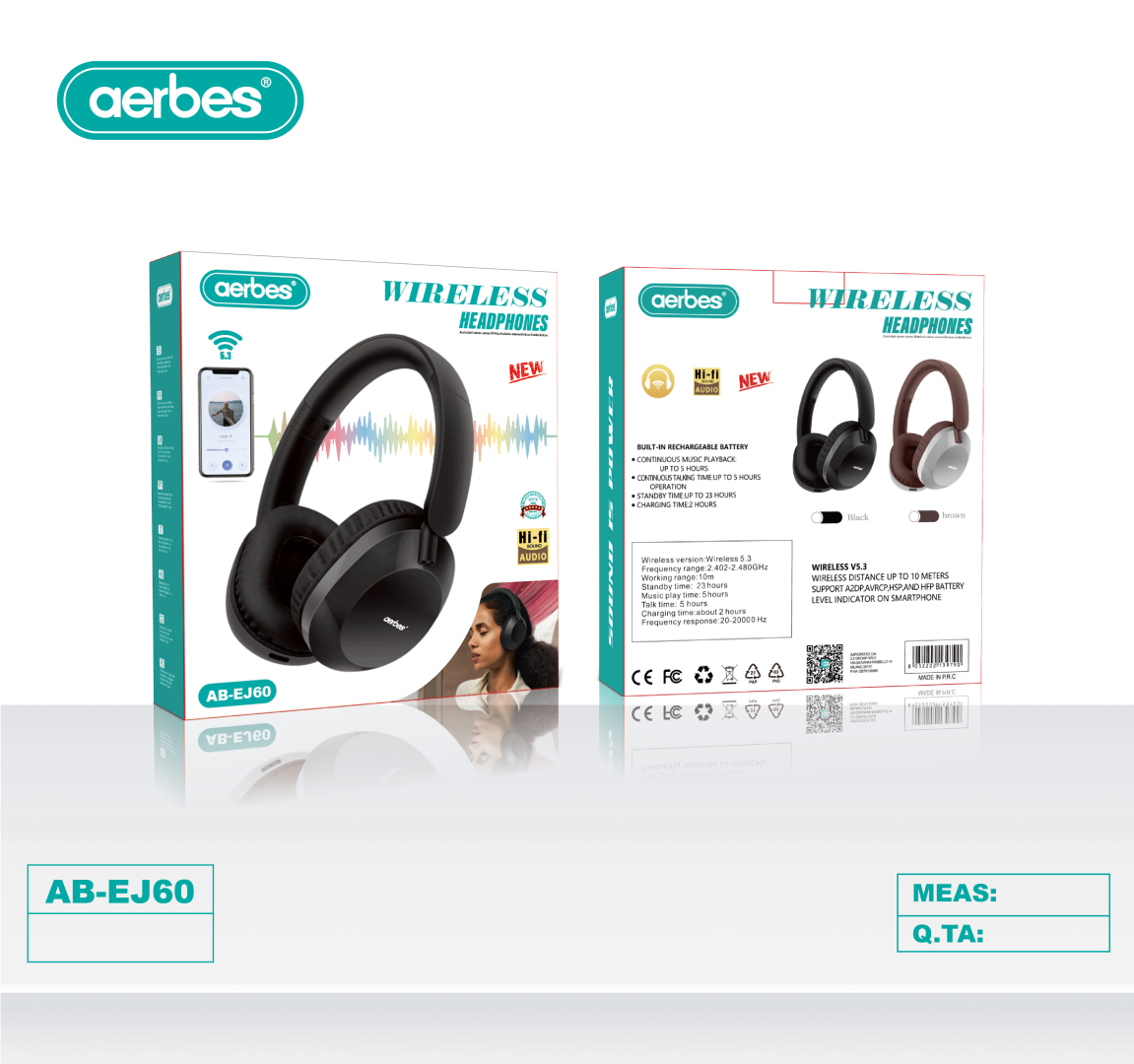Бездротові навушники Aerbes AB-EJ60 Bluetooth 5.3 накладні HiFi чорні Бездротові навушники Aerbes AB-EJ60 Bluetooth 5.3 накладні HiFi чорні