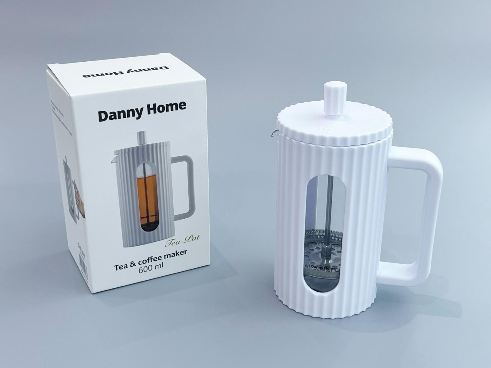 Френч-прес Danny Home Tea Pot для чаю та кави 600 мл білий з ребристим корпусом Френч-прес Danny Home Tea Pot для чаю та кави 600 мл білий з ребристим корпусом