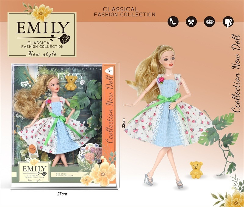 Лялька Emily Classical Fashion Collection 32 см у квітковій сукні з ведмедиком - колекційна Лялька Emily Classical Fashion Collection 32 см у квітковій сукні з ведмедиком - колекційна
