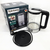 Дисковый электрический чайник Rainberg RB-709 2Л 2200Вт стеклянный с подсветкой, бесшумный чайник Black. Изображение №4