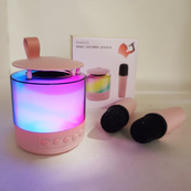 Портативна Bluetooth колонка K19 з підсвічуванням LED та двома мікрофонами для караоке Pink. Зображення №2 Портативна Bluetooth колонка K19 з підсвічуванням LED та двома мікрофонами для караоке Pink. Зображення №2