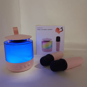 Портативна Bluetooth колонка K19 з підсвічуванням LED та двома мікрофонами для караоке Pink. Зображення №3 Портативна Bluetooth колонка K19 з підсвічуванням LED та двома мікрофонами для караоке Pink. Зображення №3