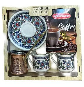 Подарунковий набір для турецької кави Ugurluzade Turkish Coffee джезва 2 чашки 2 блюдця кава Подарунковий набір для турецької кави Ugurluzade Turkish Coffee джезва 2 чашки 2 блюдця кава