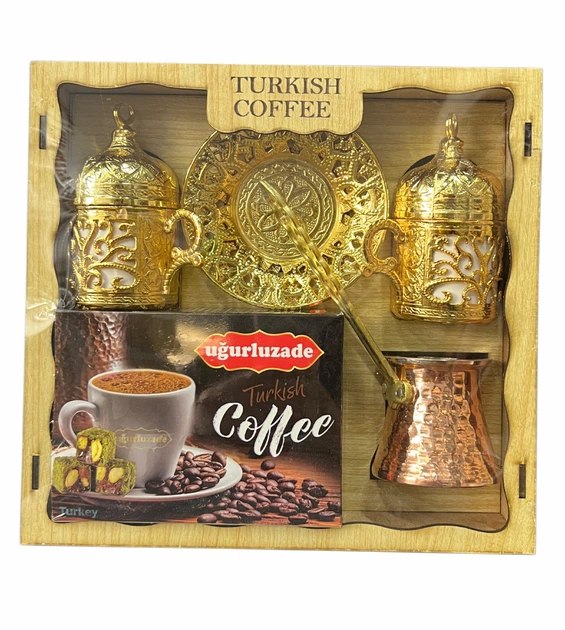 Набор для турецкого кофе Ugurluzade Turkish Coffee подарочный джезва медная 2 чашки с крышками 2 блюдца кофе Набор для турецкого кофе Ugurluzade Turkish Coffee подарочный джезва медная 2 чашки с крышками 2 блюдца кофе