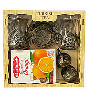 Набір для турецького чаю Ugurluzade Turkish Tea подарунковий 2 склянки 2 блюдця чай Набір для турецького чаю Ugurluzade Turkish Tea подарунковий 2 склянки 2 блюдця чай