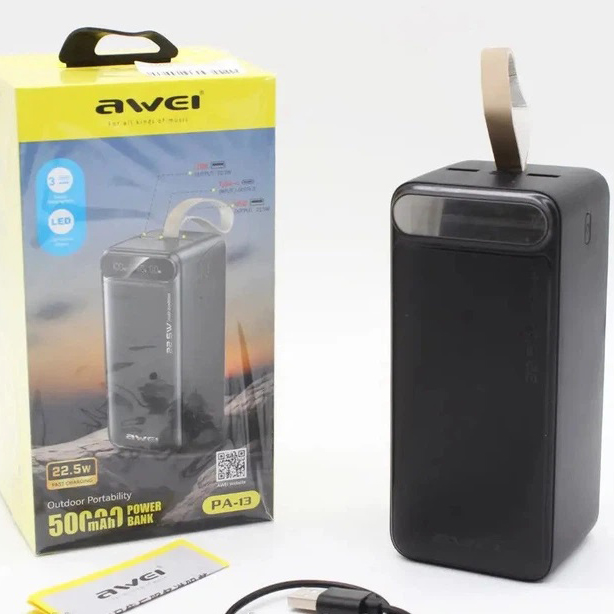Портативний павербанк Awei PA-13 50000mAh з функцією швидкої зарядки 22.5W Портативний павербанк Awei PA-13 50000mAh з функцією швидкої зарядки 22.5W
