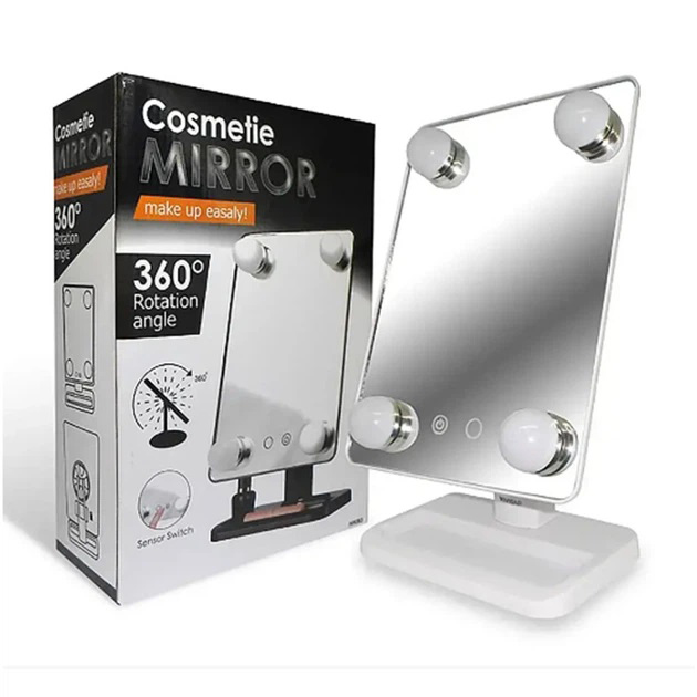 Настольное зеркало для макіяжу Cosmetie mirror 360 Rotation Angel с подсветкой White Настольное зеркало для макіяжу Cosmetie mirror 360 Rotation Angel с подсветкой White