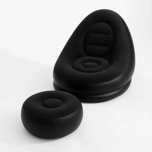 Надувное кресло с пуфом для отдыха AIR SOFA велюровое Black Надувное кресло с пуфом для отдыха AIR SOFA велюровое Black