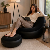 Надувное кресло с пуфом для отдыха AIR SOFA велюровое Black. Изображение №4 Надувное кресло с пуфом для отдыха AIR SOFA велюровое Black. Изображение №4
