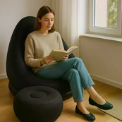 Надувное кресло с пуфом для отдыха AIR SOFA велюровое Black. Изображение №5 Надувное кресло с пуфом для отдыха AIR SOFA велюровое Black. Изображение №5