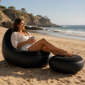 Надувное кресло с пуфом для отдыха AIR SOFA велюровое Black. Изображение №6 Надувное кресло с пуфом для отдыха AIR SOFA велюровое Black. Изображение №6
