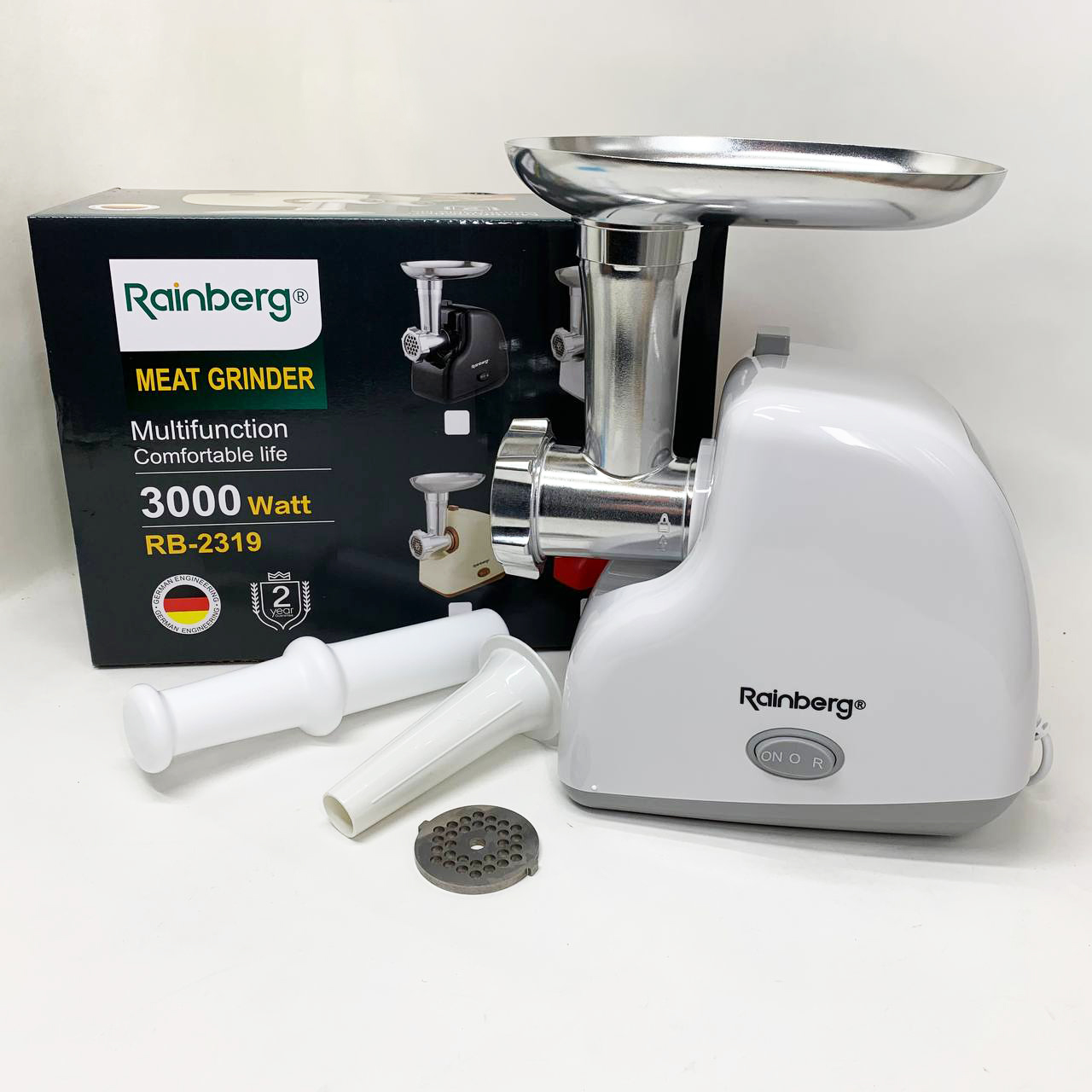 Мясорубка электрическая Rainberg RB-2319 с системой реверса насадка куббе 3000Вт White Мясорубка электрическая Rainberg RB-2319 с системой реверса насадка куббе 3000Вт White
