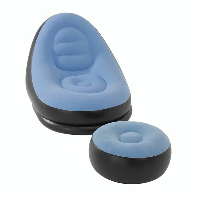 Надувное кресло с пуфом для отдыха AIR SOFA велюровое Blue Надувное кресло с пуфом для отдыха AIR SOFA велюровое Blue