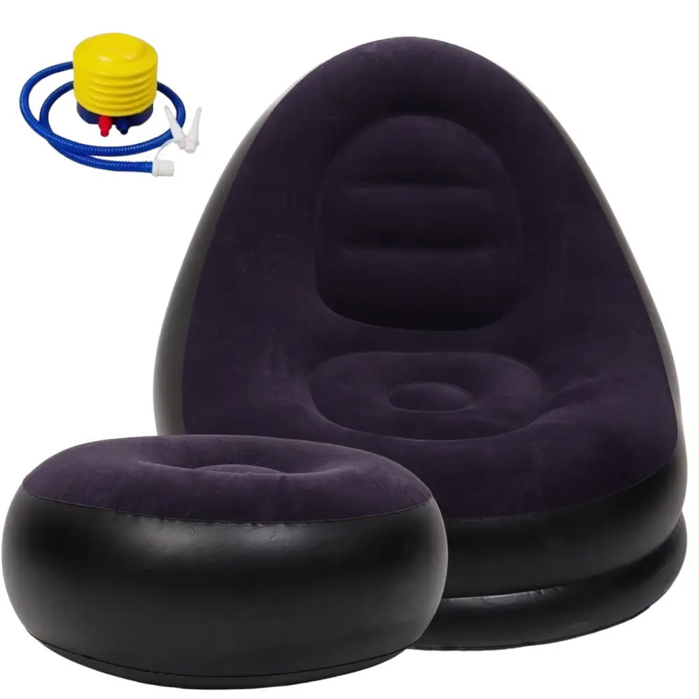 Надувное кресло с пуфом для отдыха AIR SOFA велюровое Purple Надувное кресло с пуфом для отдыха AIR SOFA велюровое Purple