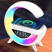 Настольная смарт лампа-ночник G-Smart BT-3401 с беспроводной зарядкой, колонкой и часами White. Изображение №5 Настольная смарт лампа-ночник G-Smart BT-3401 с беспроводной зарядкой, колонкой и часами White. Изображение №5