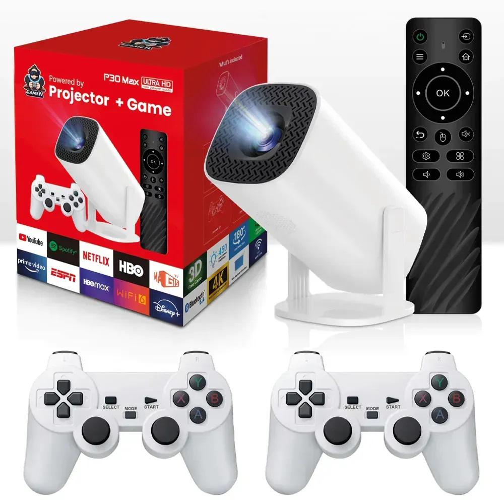 Смарт проектор с 2 джойстиками + пульт, WiFi и Bluetooth, Р30 МАХ Игровой проектор для дома приставка Смарт проектор с 2 джойстиками + пульт, WiFi и Bluetooth, Р30 МАХ Игровой проектор для дома приставка