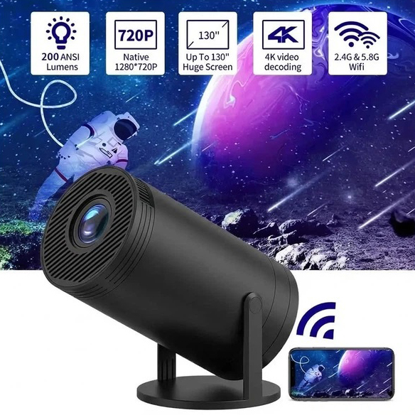LED Проектор для дома портативный Смарт с WiFi Bluetooth Android 11 1280х720р Black LED Проектор для дома портативный Смарт с WiFi Bluetooth Android 11 1280х720р Black