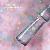 База для гель-лаку камуфлююча Steffani Cover Base 9 мл, 22 Світло-рожева з голубими та рожевими блискітками. Зображення №3