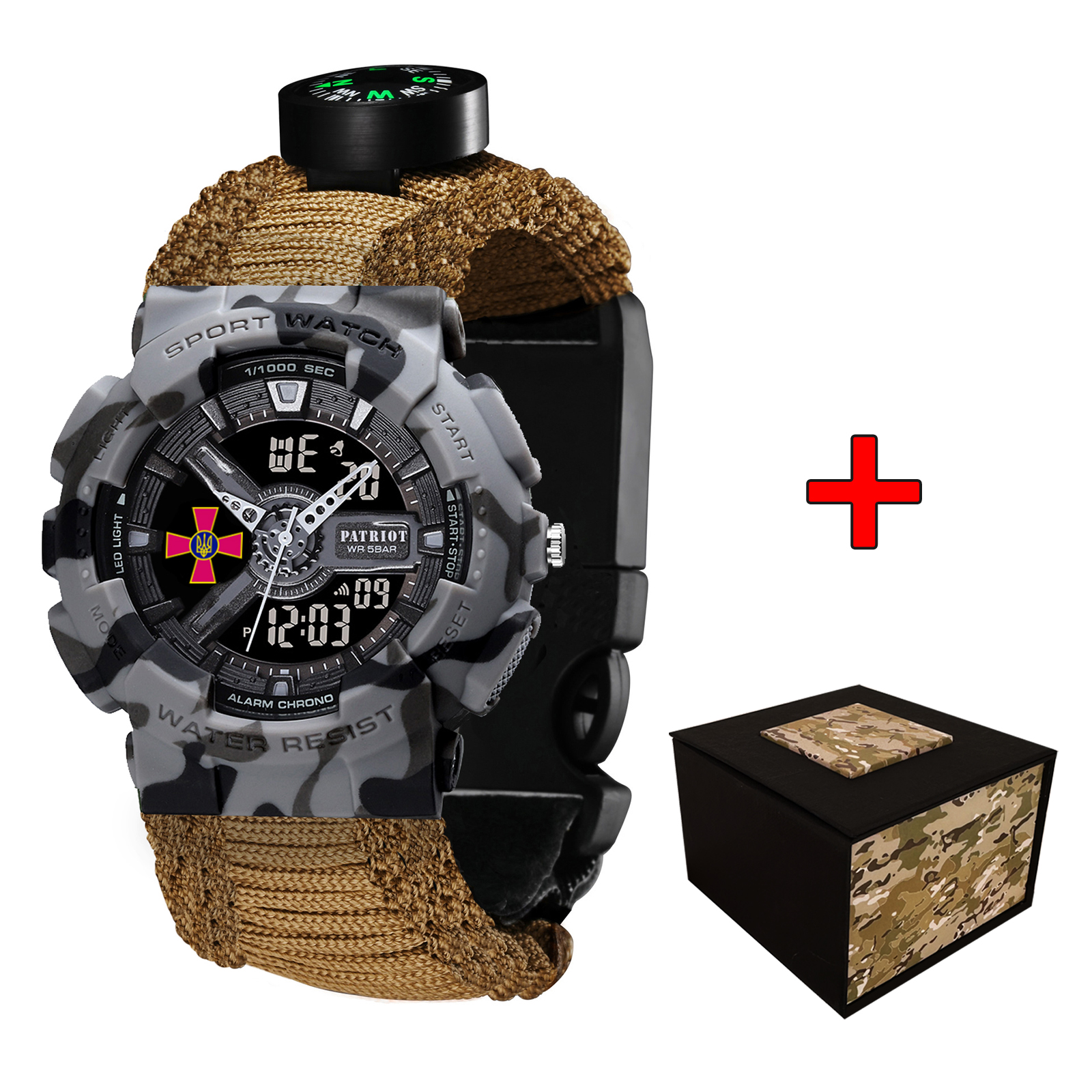 Patriot 005CMGYSU ЗСУ Сірий камуфляж Паракордовий ремінець Khaki + Коробка. Patriot 005CMGYSU ЗСУ Сірий камуфляж Паракордовий ремінець Khaki + Коробка.