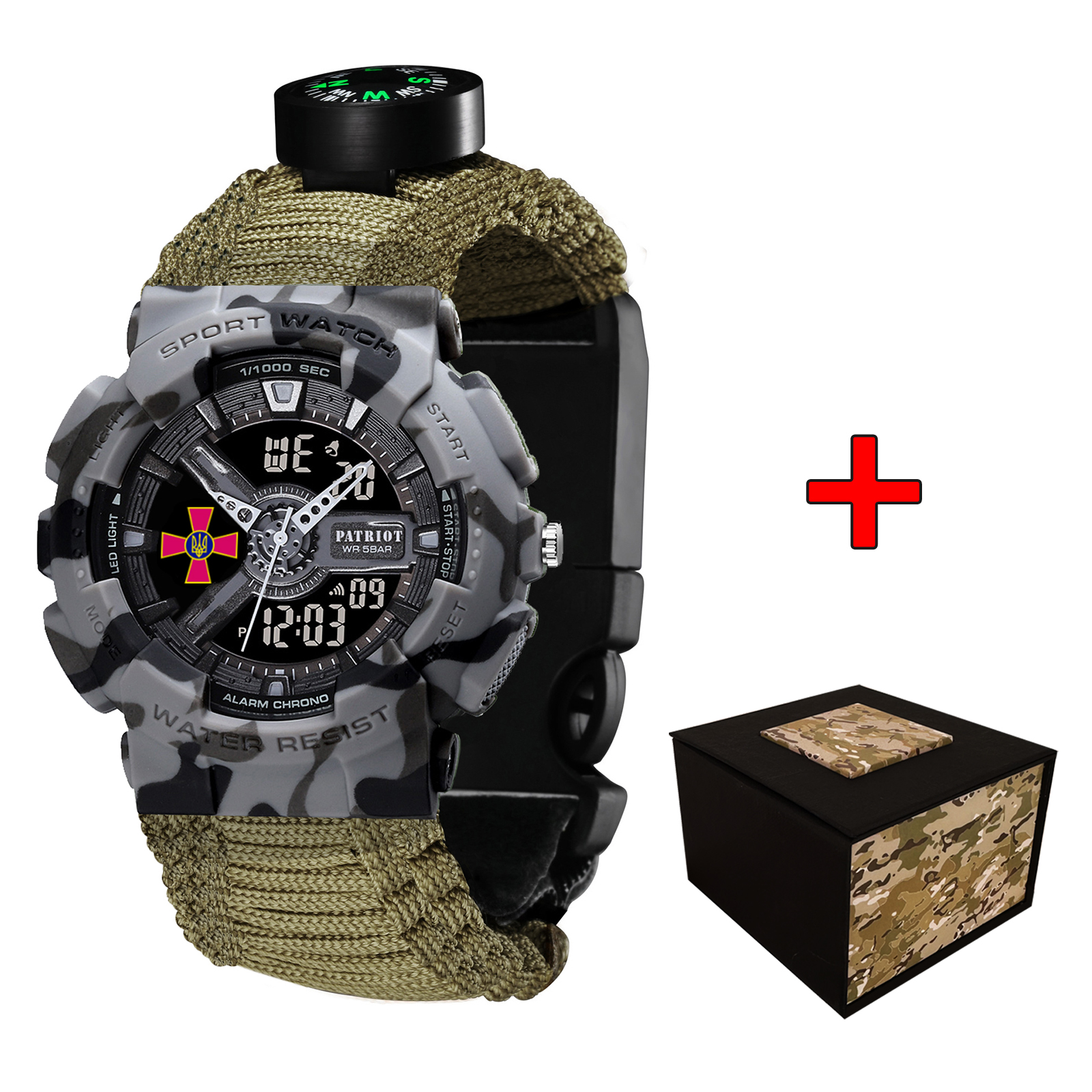 Patriot 005CMGYSU ЗСУ Сірий камуфляж Паракордовий ремінець Army Green + Коробка Patriot 005CMGYSU ЗСУ Сірий камуфляж Паракордовий ремінець Army Green + Коробка