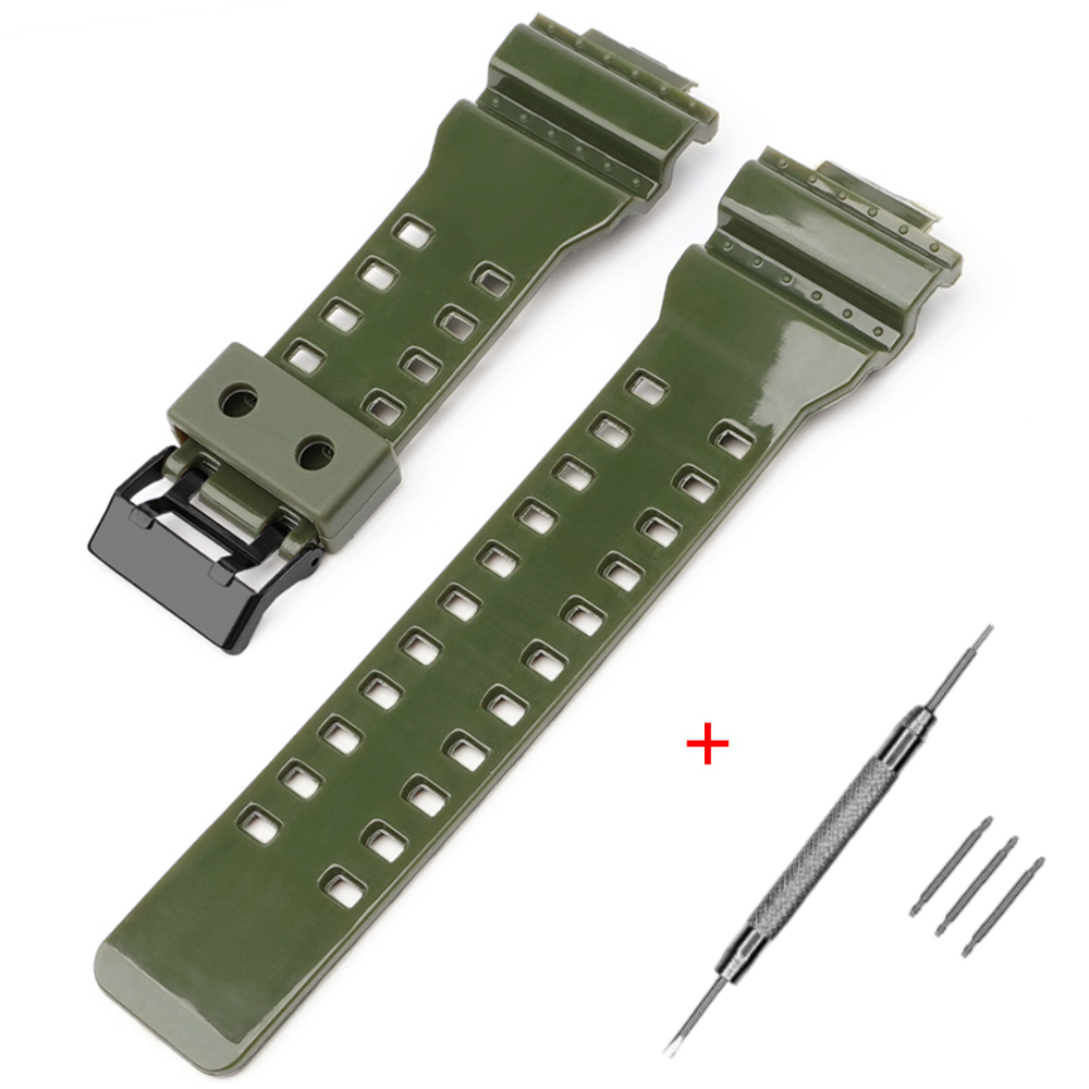Ремінець для Casio G-Shock GA-100/110/120 Army Green-Glossy BK Ремінець для Casio G-Shock GA-100/110/120 Army Green-Glossy BK