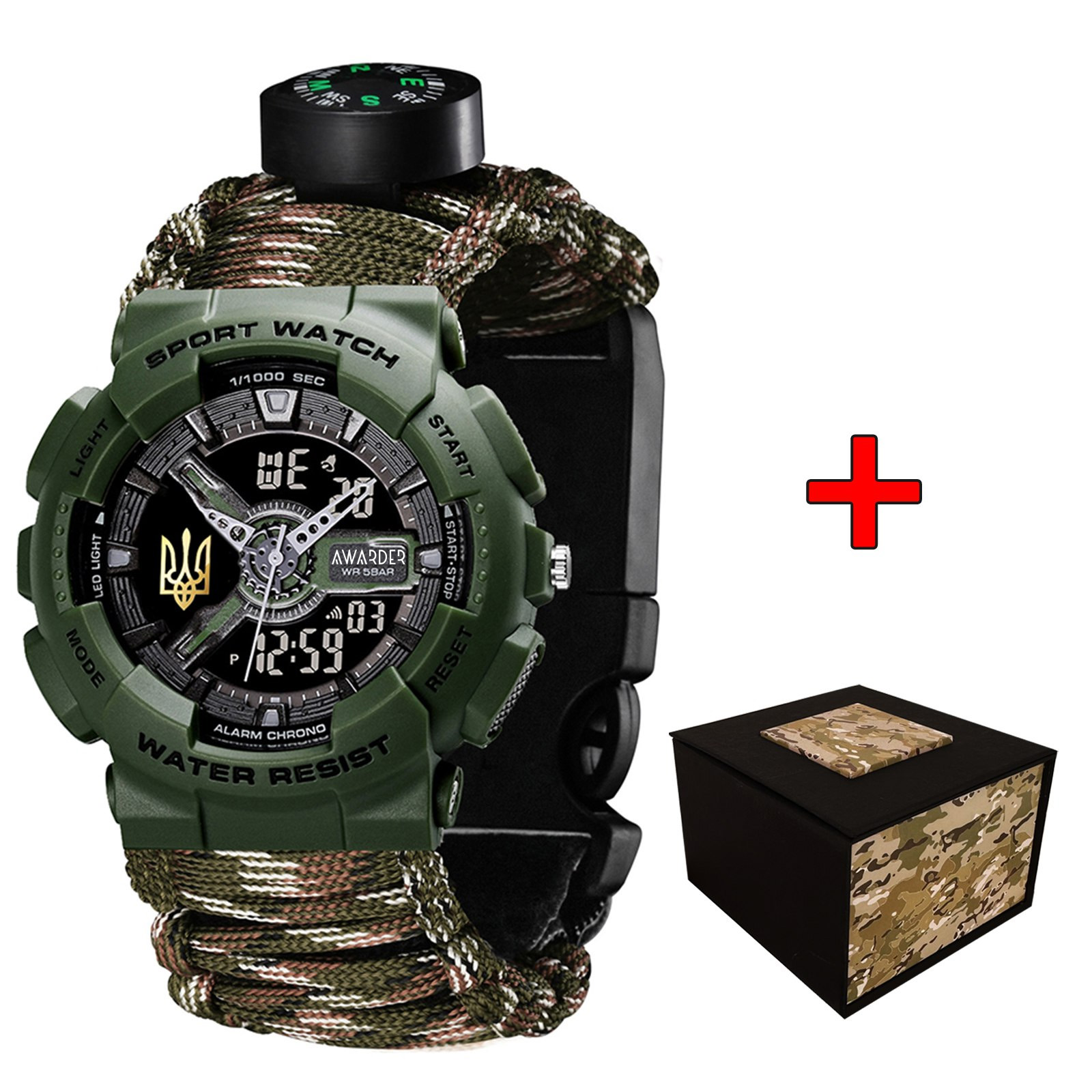 Awarder 005P Тризуб Gold Army Green Паракордовий ремінець Camo Green + Коробка Awarder 005P Тризуб Gold Army Green Паракордовий ремінець Camo Green + Коробка