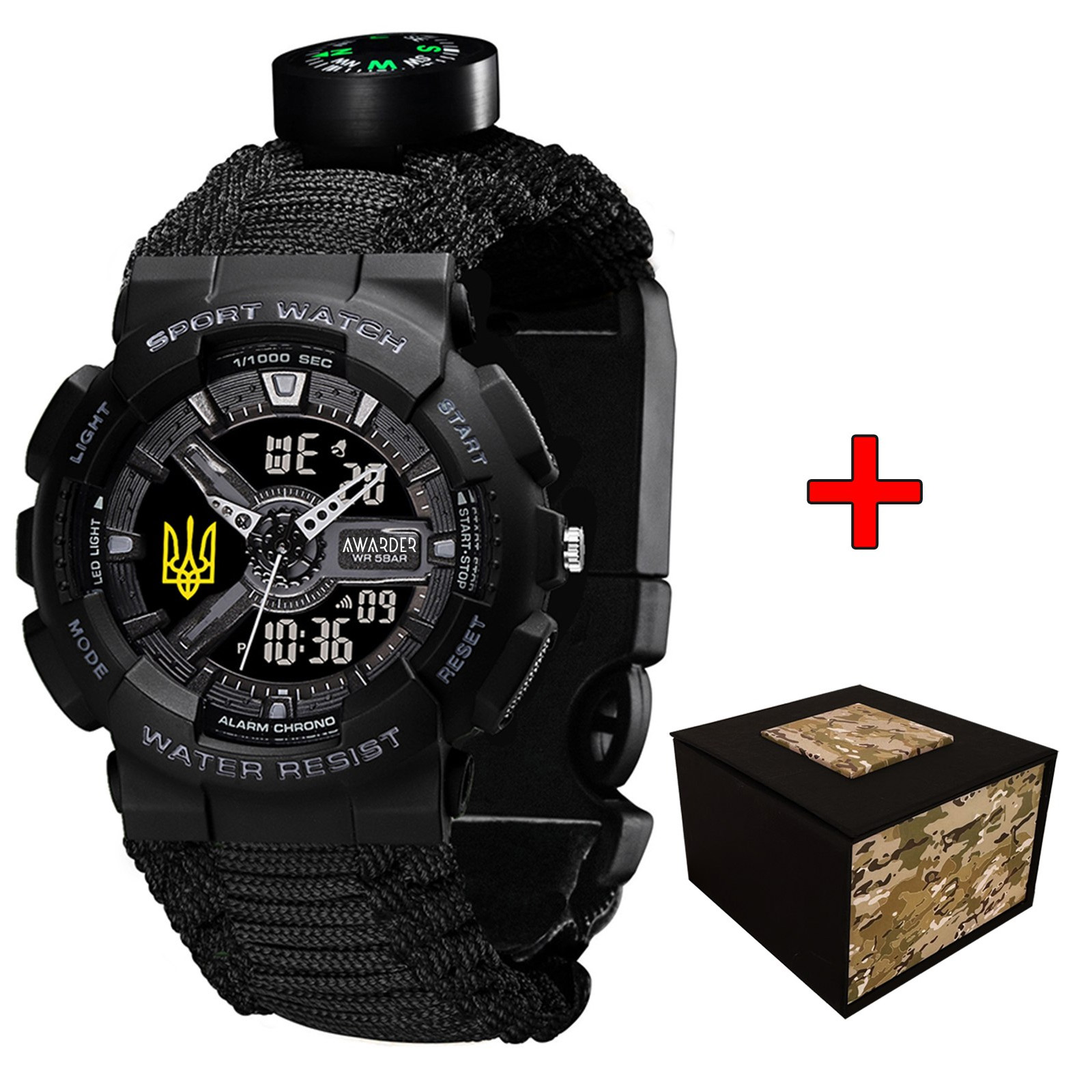 Awarder 005P Тризуб золото Black Паракордовий ремінець Black + Коробка Awarder 005P Тризуб золото Black Паракордовий ремінець Black + Коробка