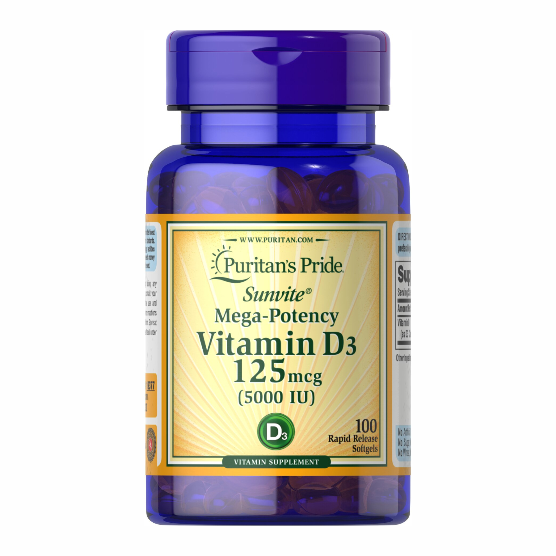 Vitamin D-3 125mcg (5000 IU) Sunvite Mega Potency - 100 tabs Vitamin D-3 125mcg (5000 IU) Sunvite Mega Potency - 100 tabs