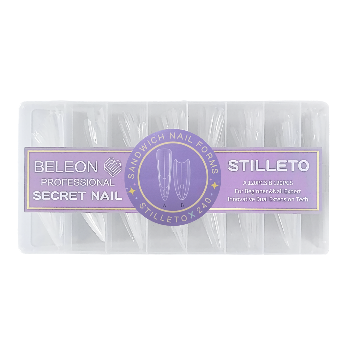 Типсы гелевые для наращивания ногтей Beleon Professional Sandwich Stiletto двойные 120 пар Типсы гелевые для наращивания ногтей Beleon Professional Sandwich Stiletto двойные 120 пар