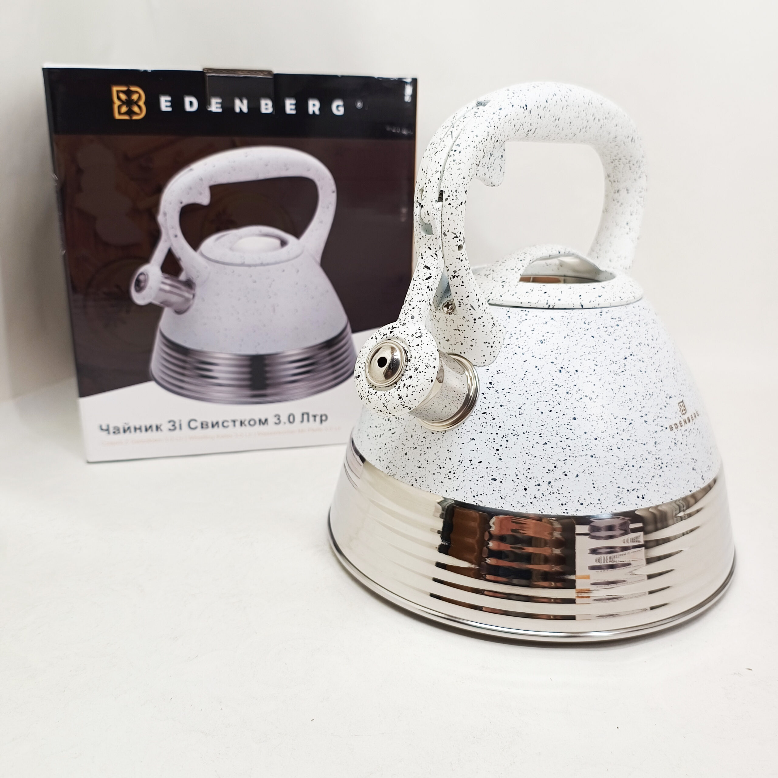 Чайник Edenberg EB-8827 нержавеющая сталь со свистком 3л White Чайник Edenberg EB-8827 нержавеющая сталь со свистком 3л White