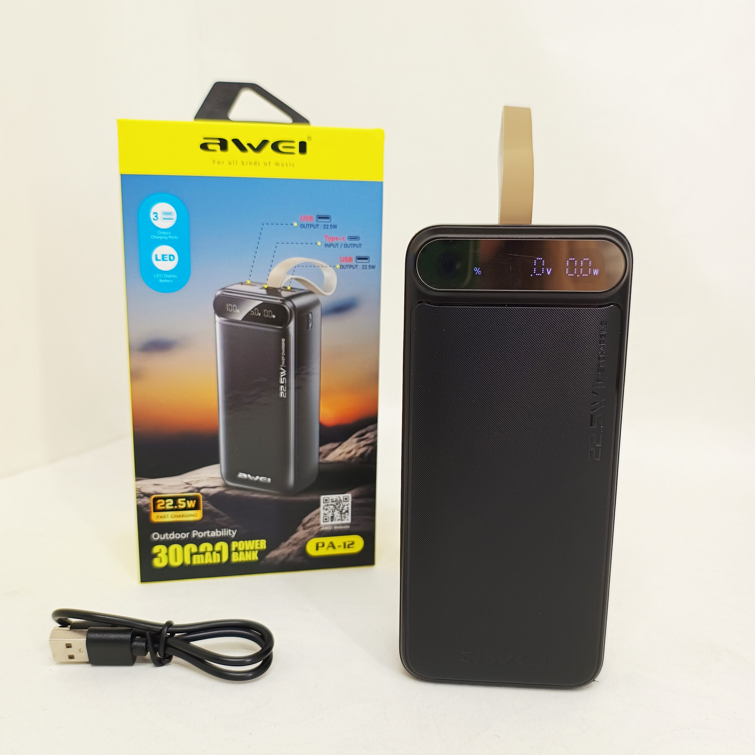 Внешний аккумулятор Power bank Awei PA-12 30000mAh PD22,5W быстрая зарядка Внешний аккумулятор Power bank Awei PA-12 30000mAh PD22,5W быстрая зарядка