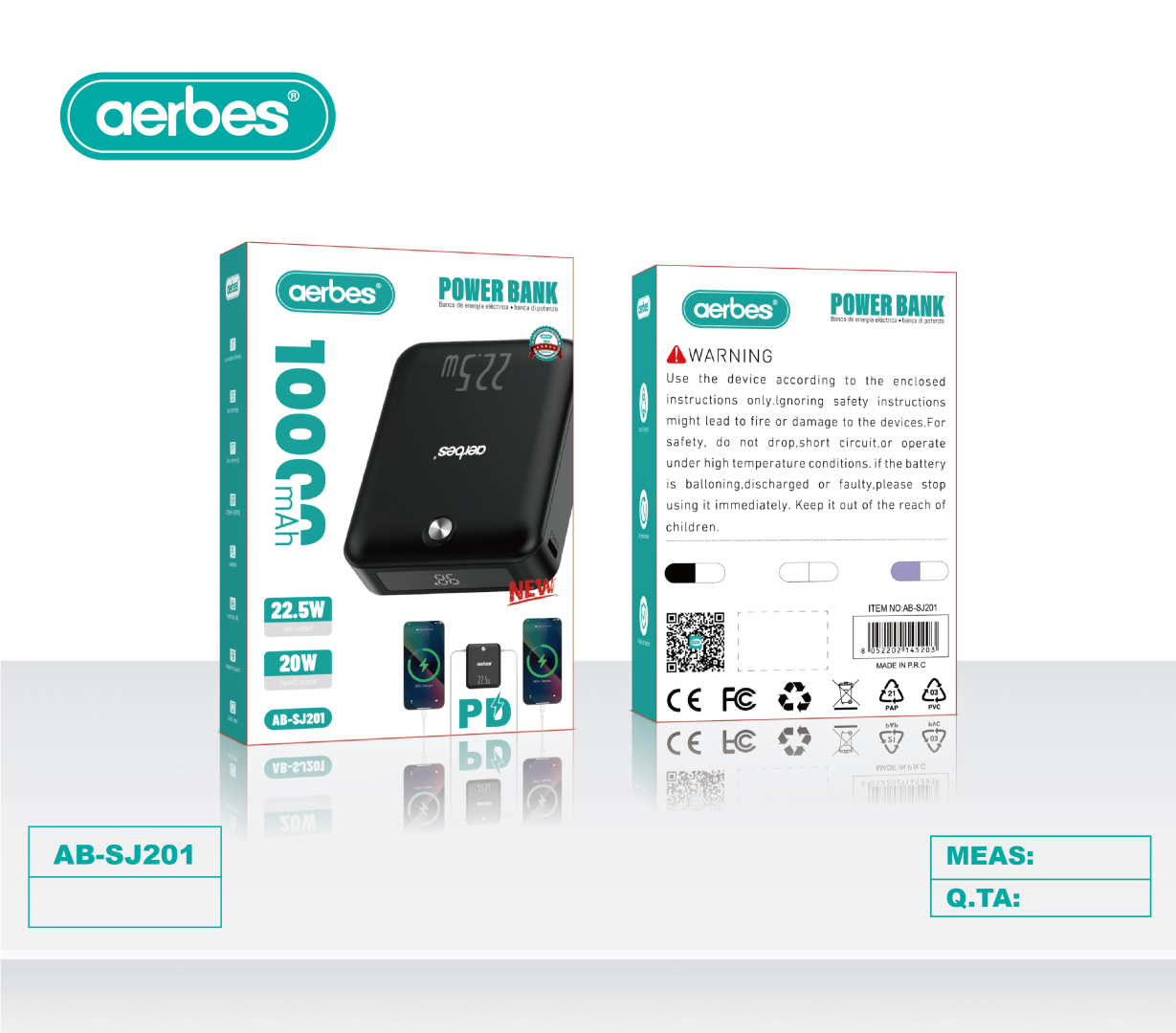 Power Bank Aerbes AB-SJ201 — 10000 mAh, PD Fast Charge 22.5W Power Bank Aerbes AB-SJ201 — 10000 mAh, PD Fast Charge 22.5W