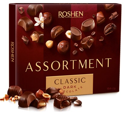 Подарочная коробка конфет Roshen Assortment Dark Chocolate 154 г Подарочная коробка конфет Roshen Assortment Dark Chocolate 154 г