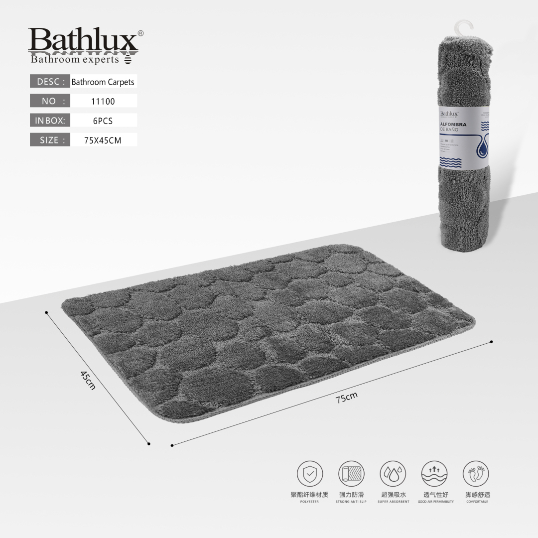 Коврик для ванной Bathlux серый с рельефным рисунком 75x45 см противоскользящий 11100 11100 11100 Коврик для ванной Bathlux серый с рельефным рисунком 75x45 см противоскользящий 11100 11100 11100