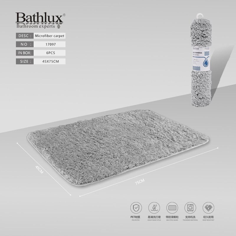 Килимок для ванної Bathlux мікрофібра сірий 45x75 см протиковзкий 17097 17097 17097 Килимок для ванної Bathlux мікрофібра сірий 45x75 см протиковзкий 17097 17097 17097