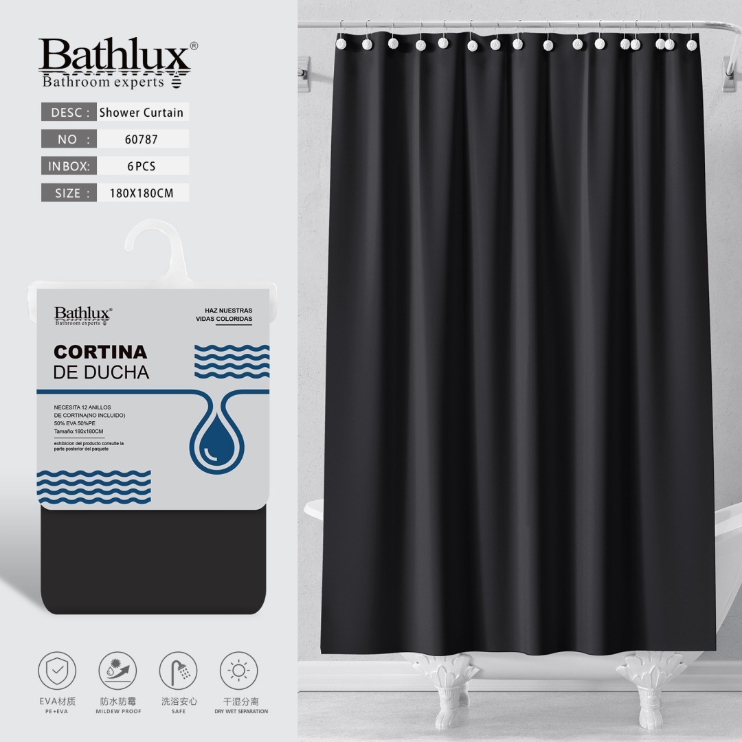 Шторка для душу Bathlux чорна 180x180 см EVA водонепроникна антиплісенева Шторка для душу Bathlux чорна 180x180 см EVA водонепроникна антиплісенева