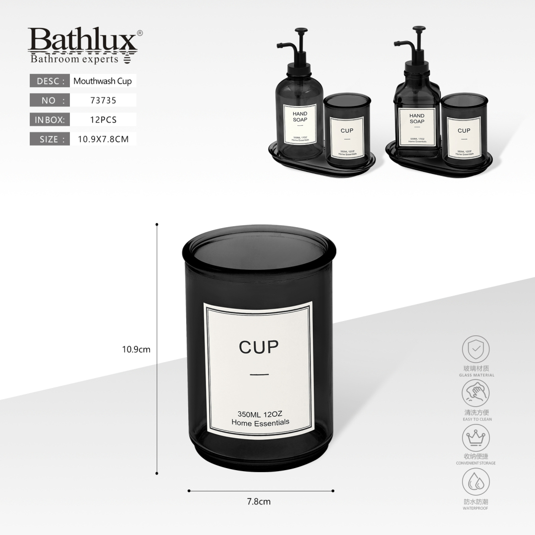 Склянка для полоскання рота Bathlux 350 мл чорна скляна 10.9x7.8 см 73735 73735 73735 Склянка для полоскання рота Bathlux 350 мл чорна скляна 10.9x7.8 см 73735 73735 73735
