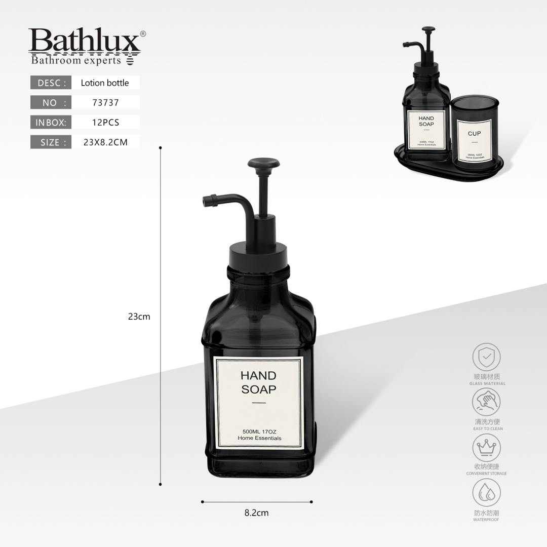 Дозатор для мила скляний чорний квадратний Bathlux 500мл - насос для рідкого мила 73737 73737 73737 Дозатор для мила скляний чорний квадратний Bathlux 500мл - насос для рідкого мила 73737 73737 73737