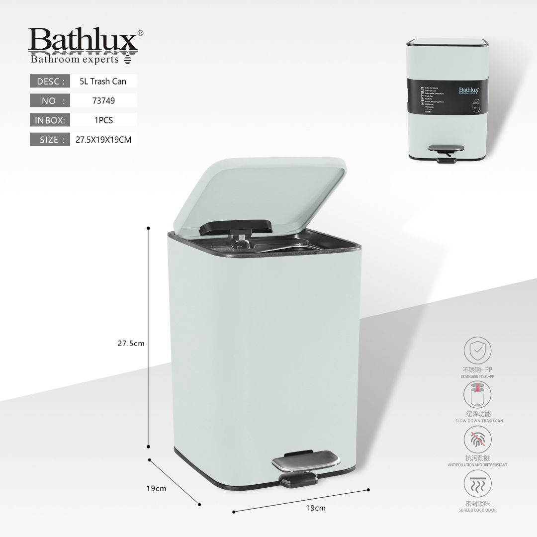 Мусорный бак Bathlux 5L квадратный с педалью мятный - нержавеющая сталь 27.5x19x19 см Мусорный бак Bathlux 5L квадратный с педалью мятный - нержавеющая сталь 27.5x19x19 см