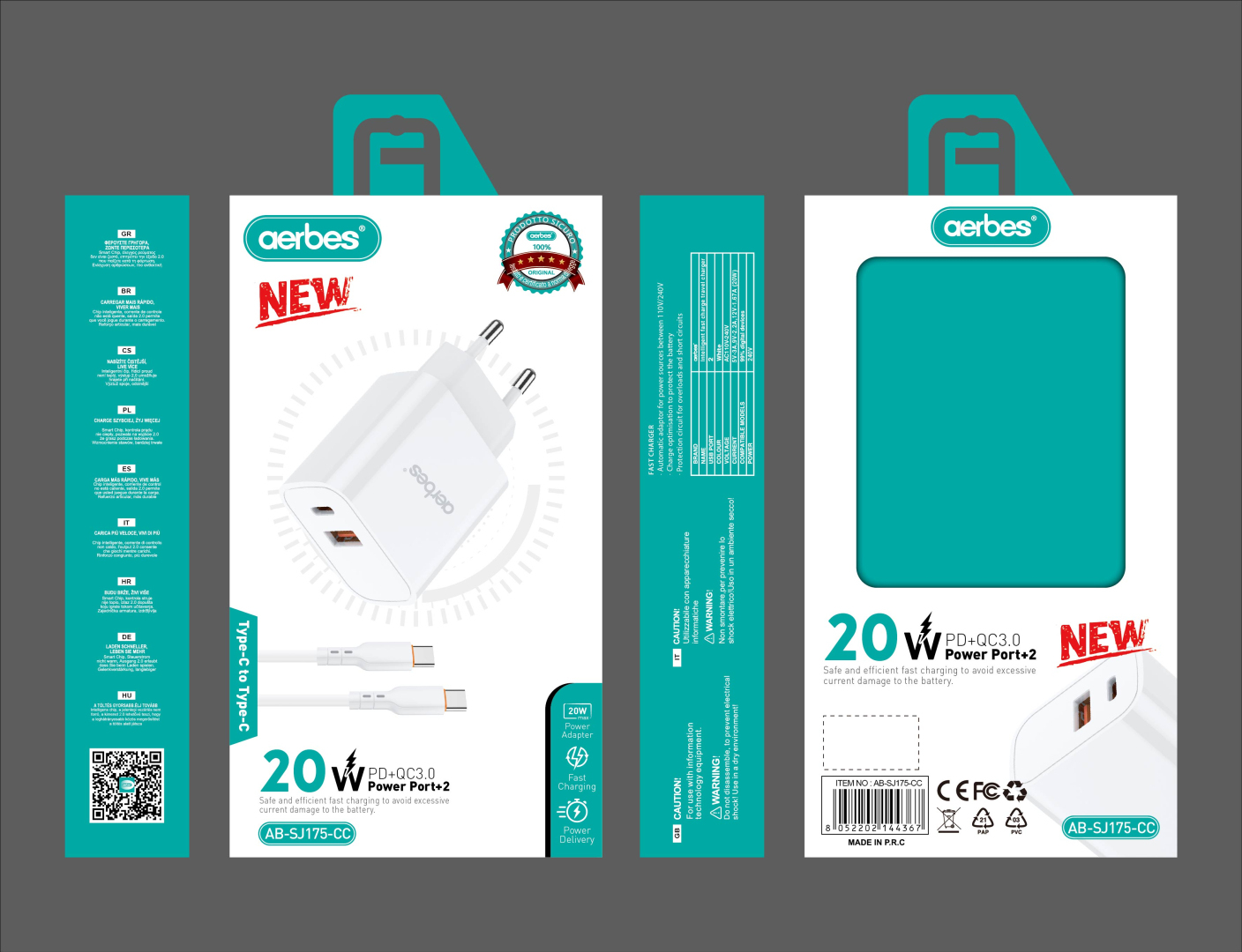 Зарядний пристрій Aerbes AB-SJ175-CC 20W PD+QC3.0 з кабелем Type-C to Type-C білий Зарядний пристрій Aerbes AB-SJ175-CC 20W PD+QC3.0 з кабелем Type-C to Type-C білий