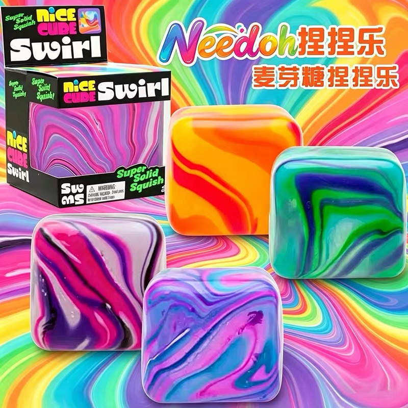 Антистресс игрушка куб Needoh Nice Cube Swirl с мраморным узором - сквиш Антистресс игрушка куб Needoh Nice Cube Swirl с мраморным узором - сквиш