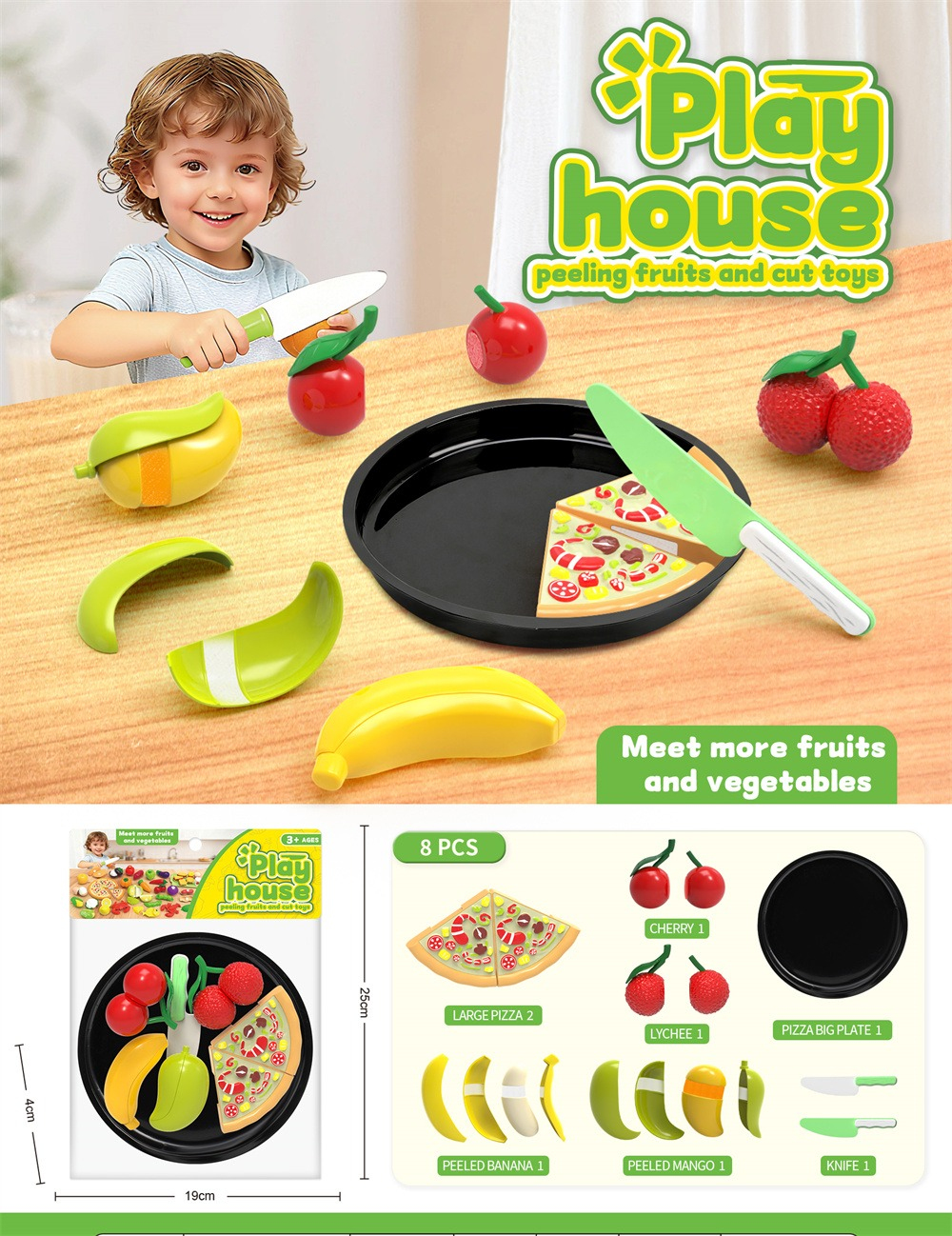 Игровой набор Play House фрукты и пицца, которые режутся, 8 предметов для детей от 3 лет Игровой набор Play House фрукты и пицца, которые режутся, 8 предметов для детей от 3 лет