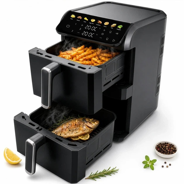 Аерофритюрниця Adler AD 6325 з двома корзинами 10 л та потужністю 2700W Аерофритюрниця Adler AD 6325 з двома корзинами 10 л та потужністю 2700W