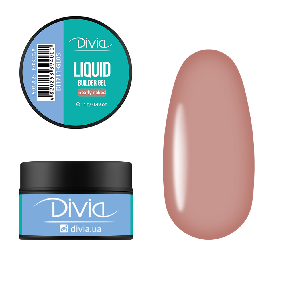 Гель для нарощування Divia "Liquid Builder Gel" - Di1711 (14 г) GL05 - Nearly Naked (нюдовий) Гель для нарощування Divia "Liquid Builder Gel" - Di1711 (14 г) GL05 - Nearly Naked (нюдовий)