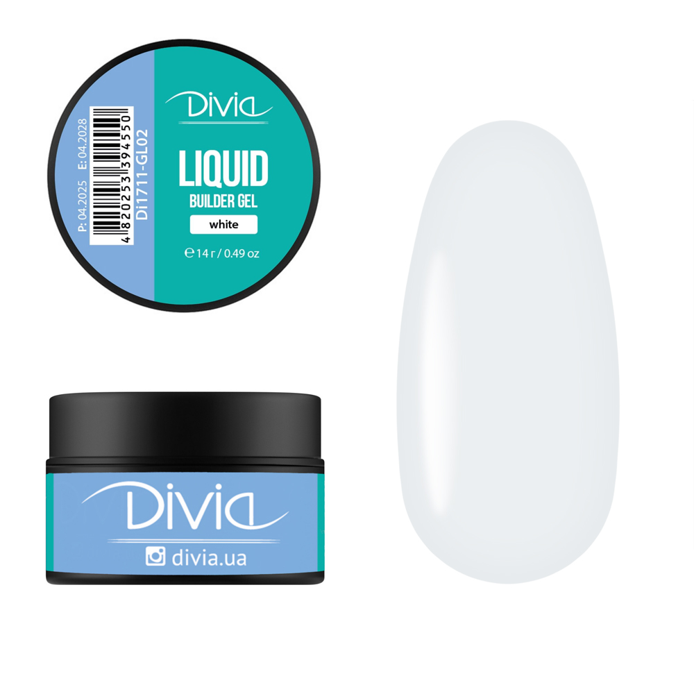 Гель для нарощування Divia "Liquid Builder Gel" - Di1711 (14 г) GL02 - White (білий) Гель для нарощування Divia "Liquid Builder Gel" - Di1711 (14 г) GL02 - White (білий)