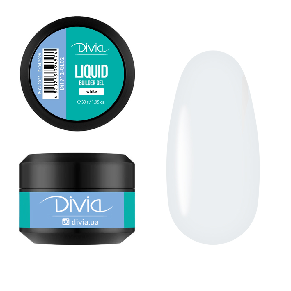 Гель для нарощування Divia "Liquid Builder Gel" - Di1712 (30 г) GL02 - White (білий) Гель для нарощування Divia "Liquid Builder Gel" - Di1712 (30 г) GL02 - White (білий)