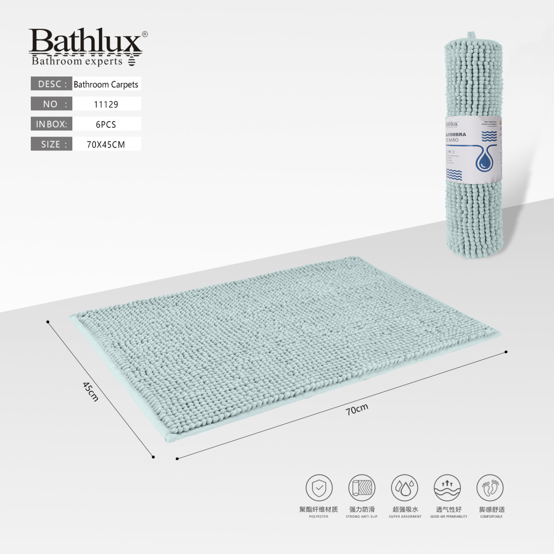 Килимок для ванної Bathlux шеніл з довгим ворсом, блакитний Моранді, 45×70 см Килимок для ванної Bathlux шеніл з довгим ворсом, блакитний Моранді, 45×70 см