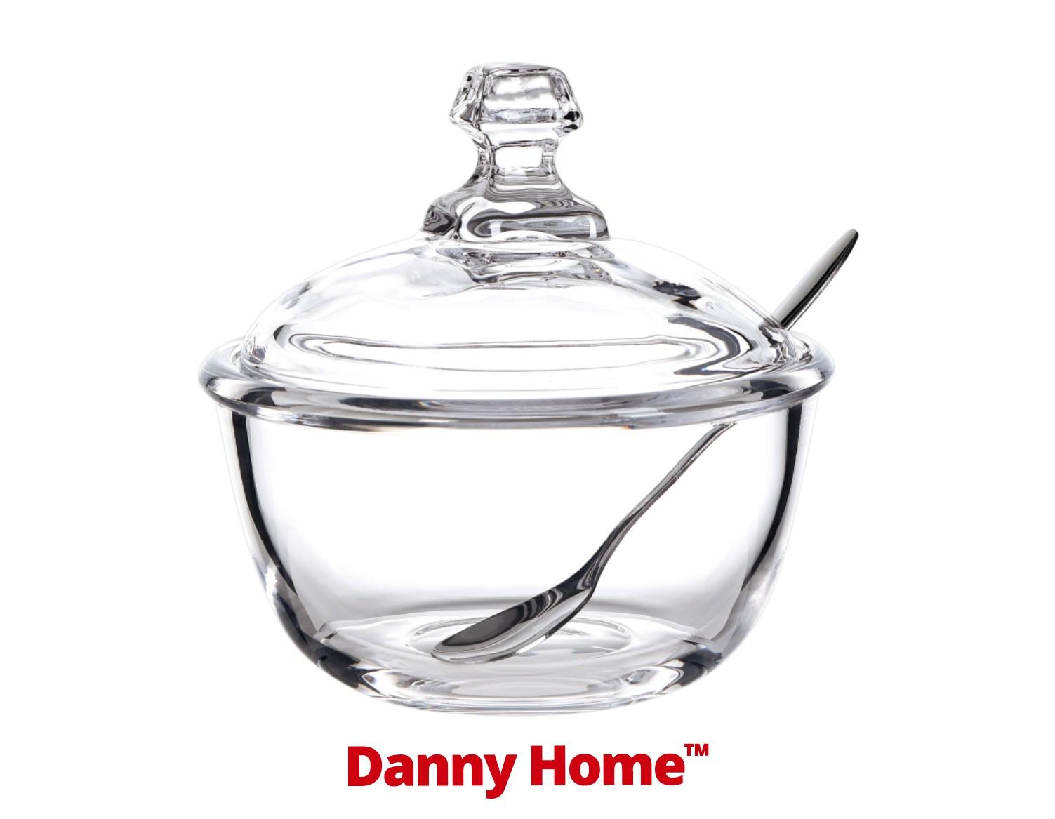 Сахарница стеклянная Danny Home с крышкой и ложкой - прозрачная классическая Сахарница стеклянная Danny Home с крышкой и ложкой - прозрачная классическая